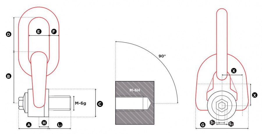 Trojitý otočný viazací bod TSR M10x17mm, nosnosť 600kg