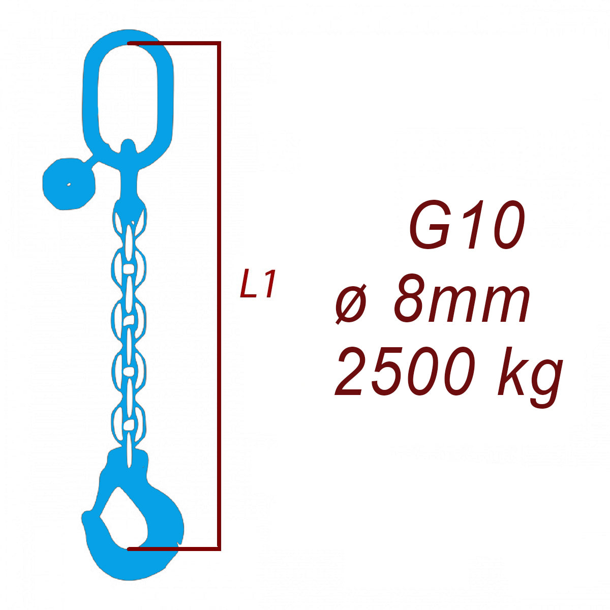 Viazací reťaz triedy 10, O-H, priemer 8mm, nosnosť 2500kg