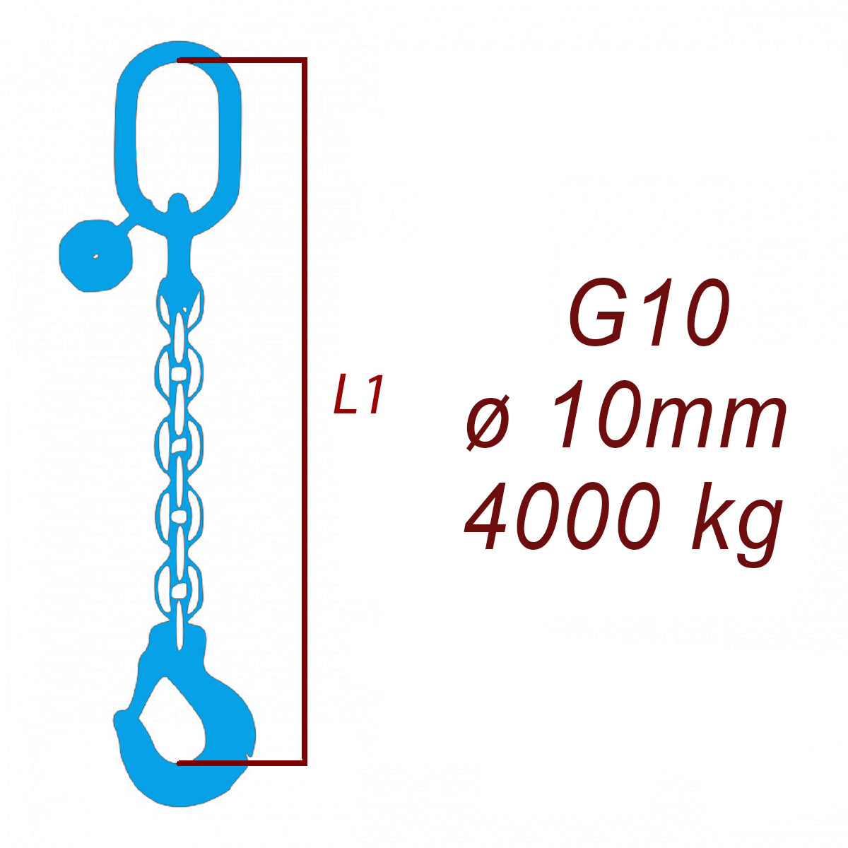 Viazacia reťaz triedy 10, O-H, priemer 10mm, nosnosť 4000kg