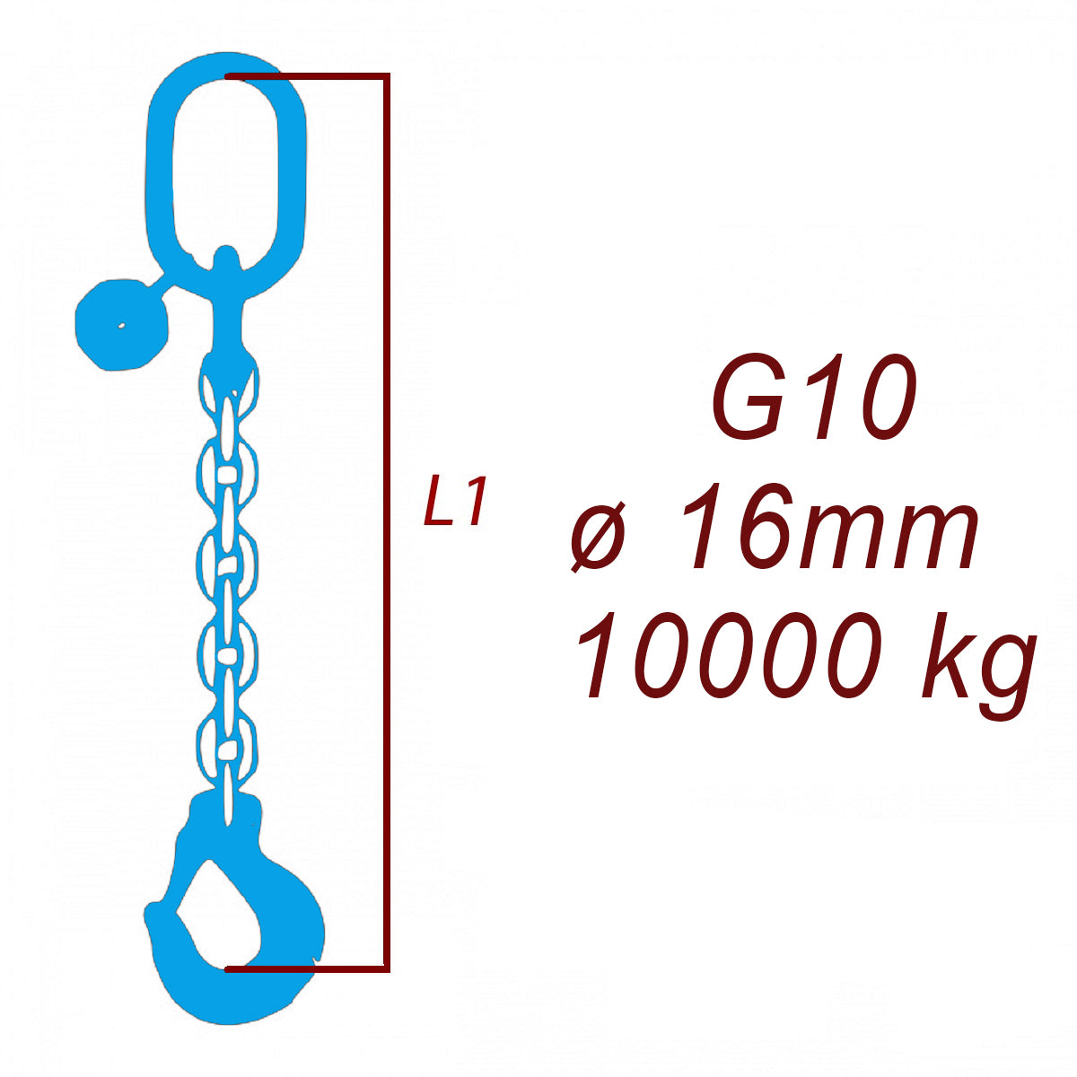 Viazacia reťaz triedy 10, O-H, priemer 16mm, nosnosť 10000kg