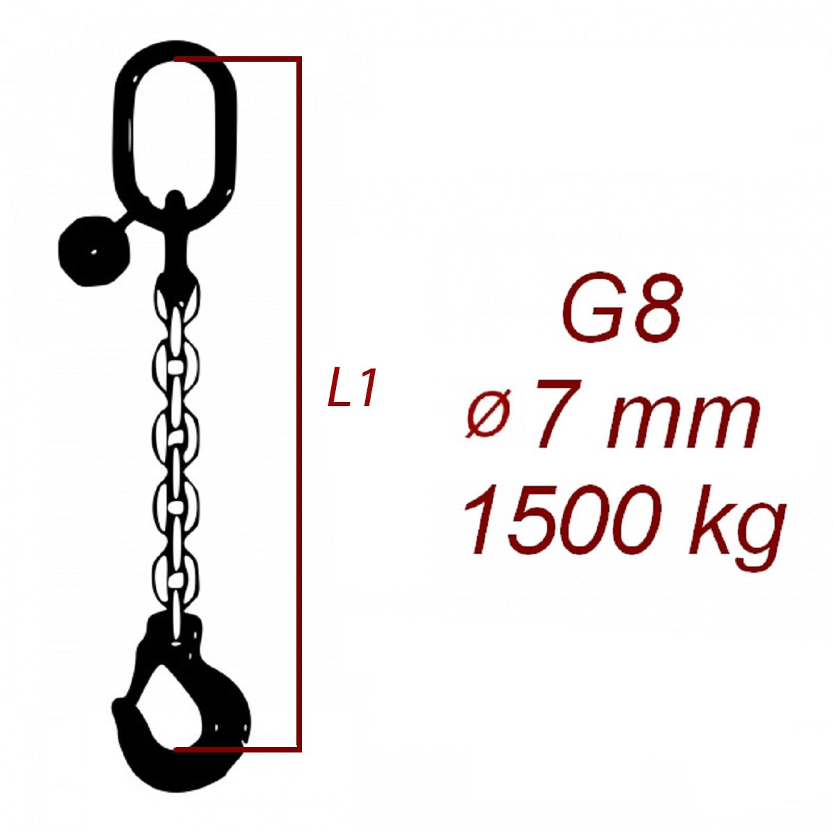 Viazacia reťaz triedy 8 O-H, priemer 7mm, nosnosť 1500kg