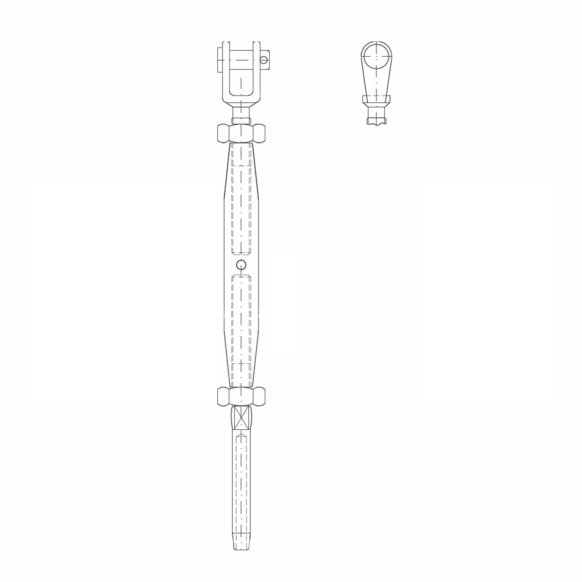 ASS - Nerezový napinák s vidlicou a koncovkou - STANDARD