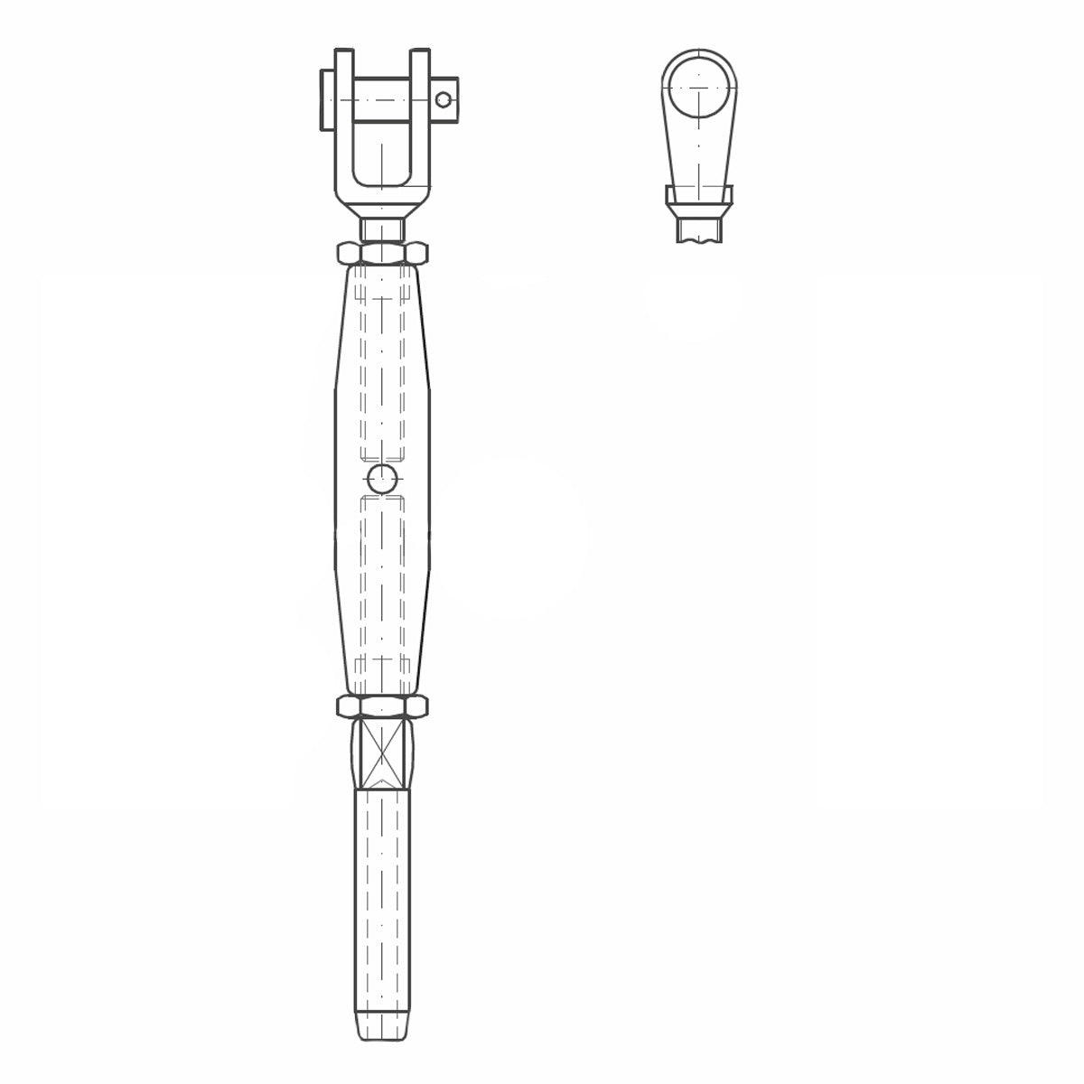 ASS - Nerezový napinák s vidlicou a koncovkou - MINI