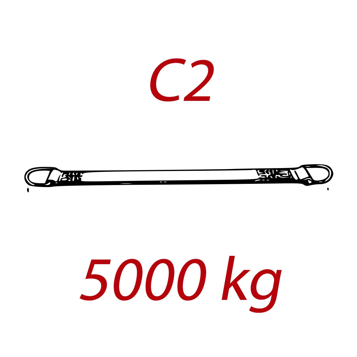 C2 - 5000kg, popruh plochý s kovovými neprevliekacími okami, červený, šírka 150mm