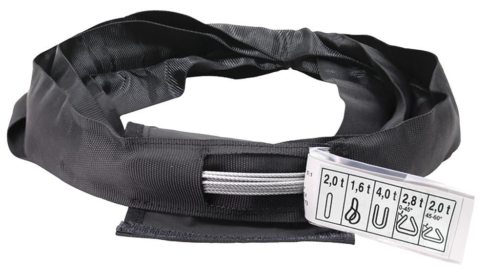 Nekonečný závesný popruh 2000 kg, s kovovou dušou, čierny, ELLER