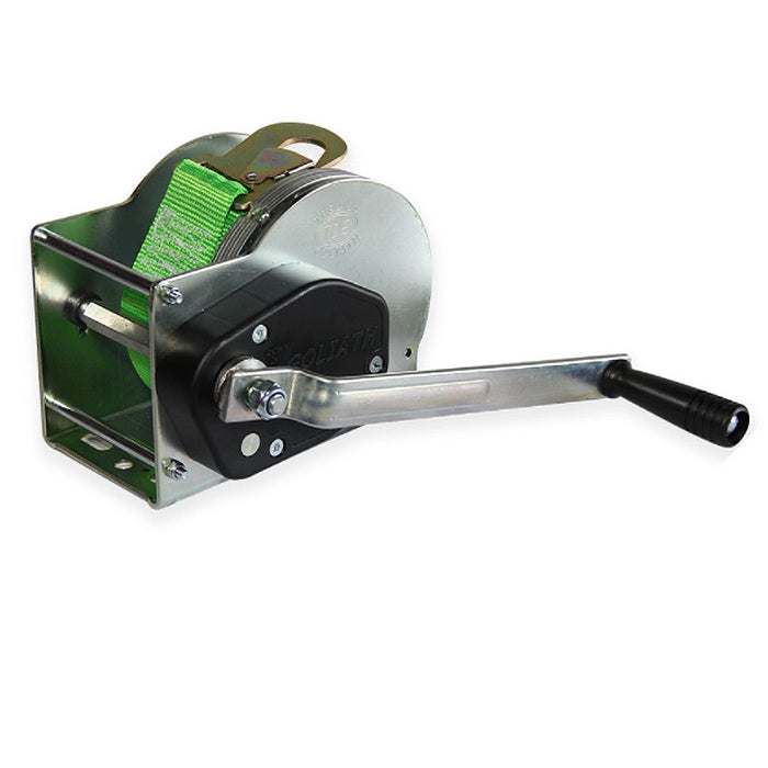 Ručný lanový navijak AFDS, s textilným pásom s hákom