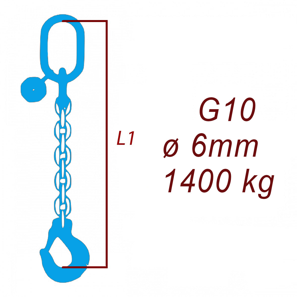 Viazací reťaz triedy 10, O-H, priemer 6mm, nosnosť 1400kg