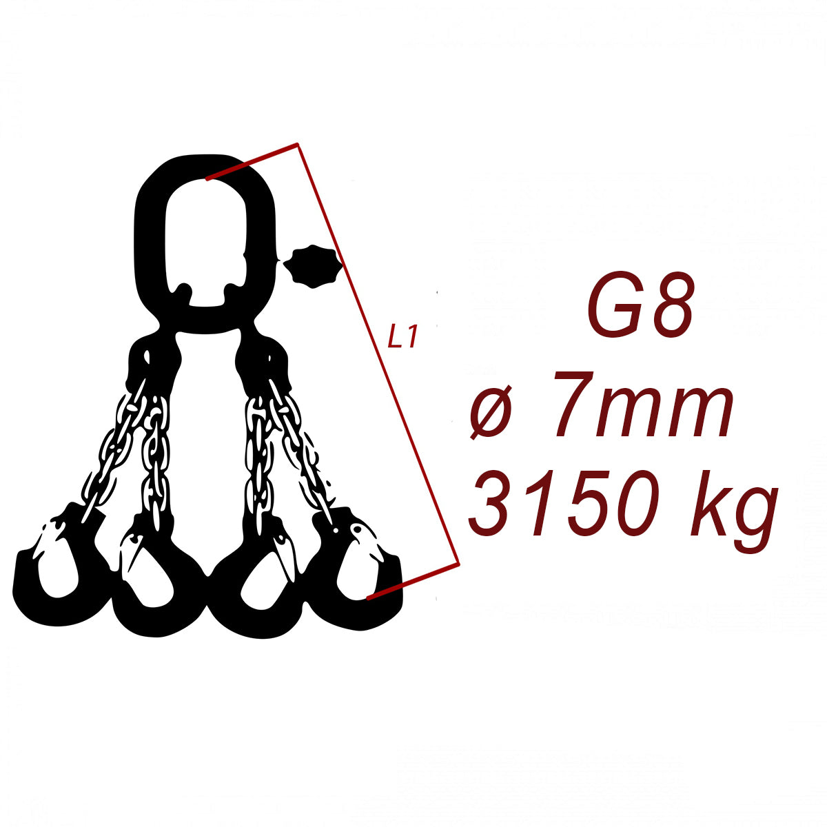 Viazacia reťaz triedy 8 O-4H, priemer 7mm, nosnosť 3150kg