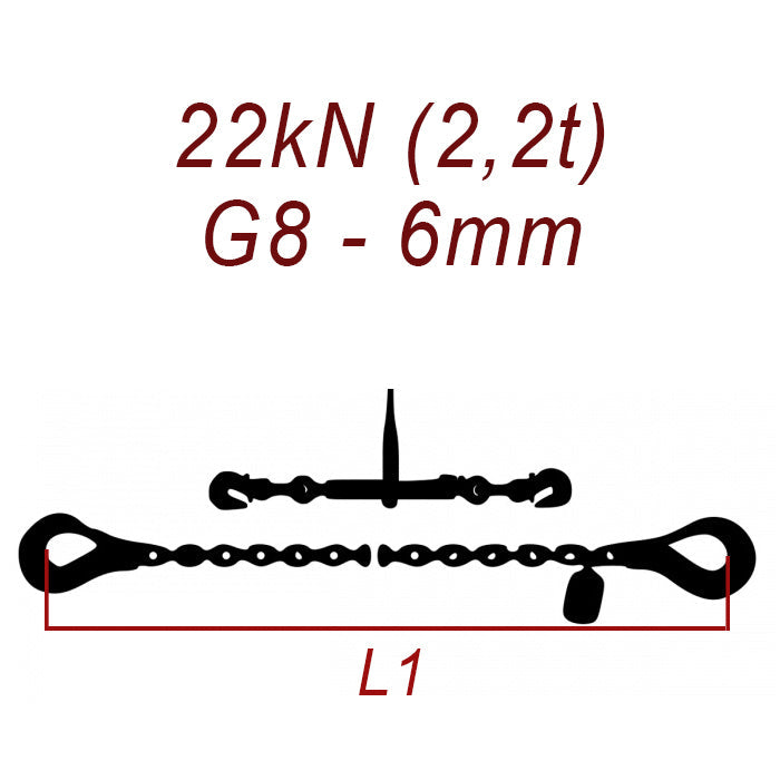 Kotviaca reťaz dvojdielna, trieda 8, reťaz 6 mm, ťahová sila 22kN