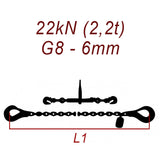 Kotviaca reťaz dvojdielna, trieda 8, reťaz 6 mm, ťahová sila 22kN