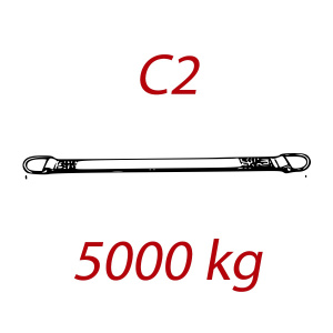 C2 - 5000kg, popruh plochý s kovovými neprovlékacími okami, červený, šírka 150mm